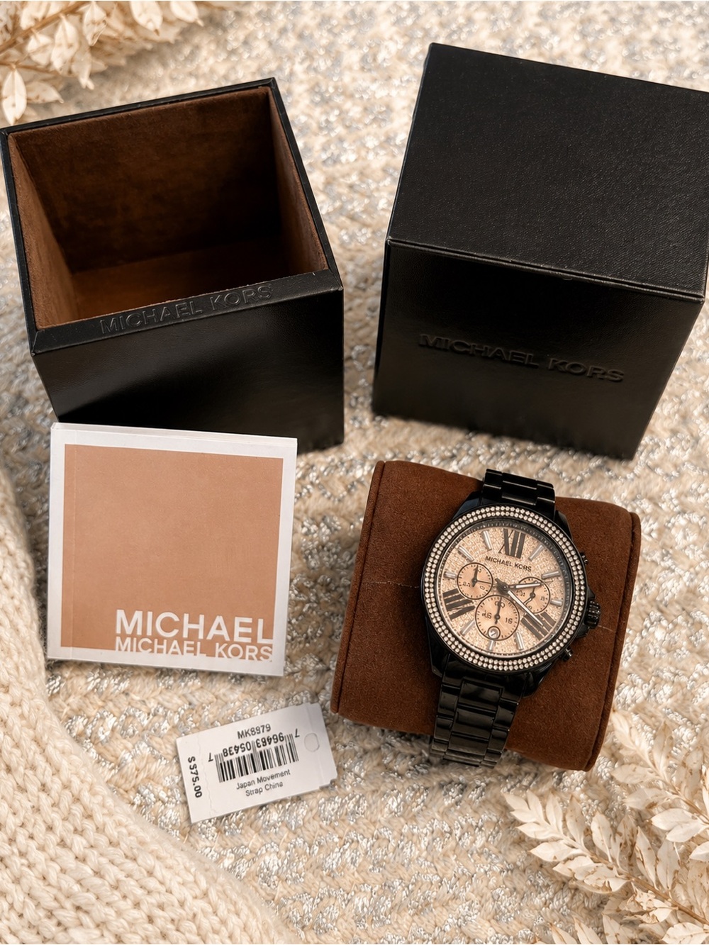 SALE! Michael Kors Black Watch MK 5879 with Rose Gold Dial and Crystal Bezel